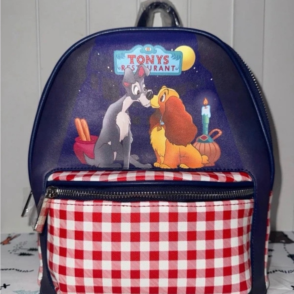 Danielle Nicole Navy Backpack with Red Gingham Pocket - Lady & the Tramp